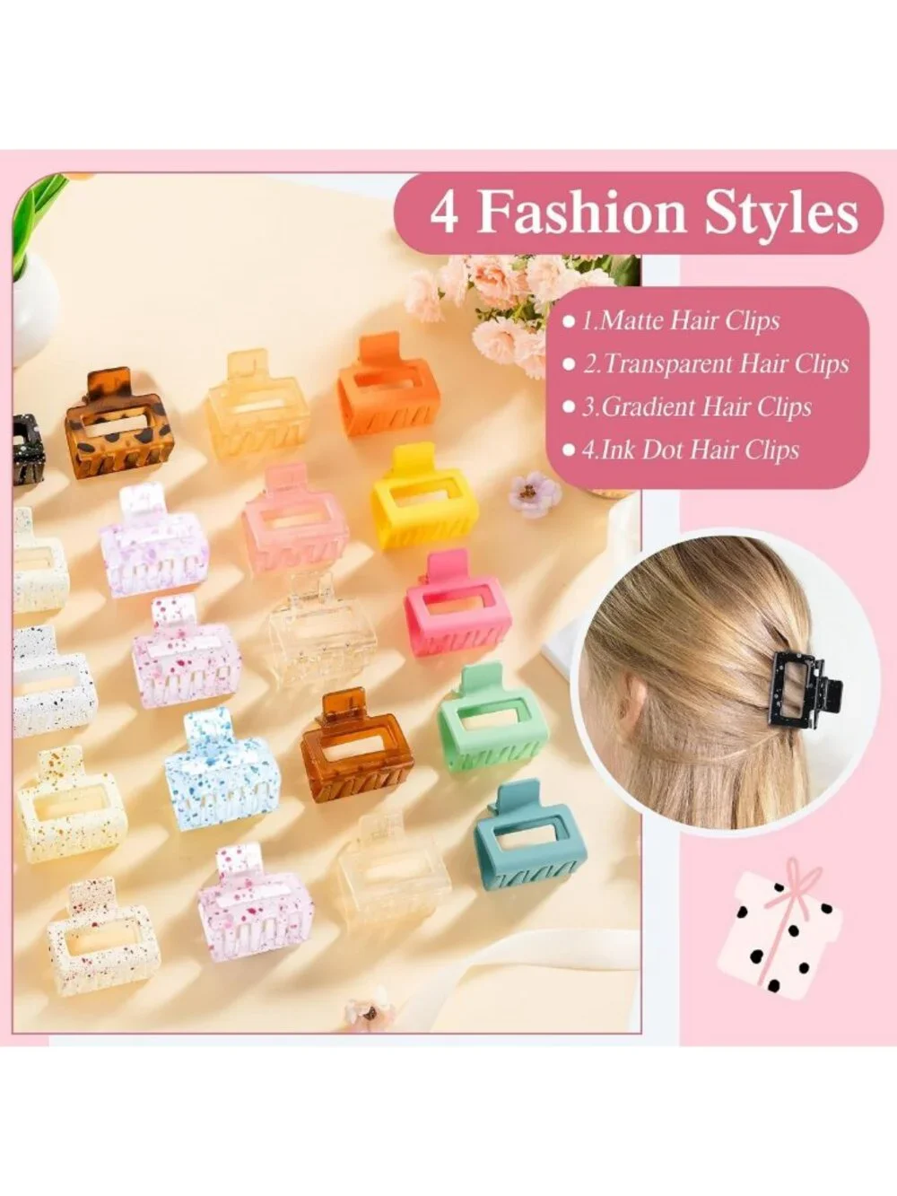 100 Pcs Medium Matte Claw Hair Clips - Nonslip Square Styling Accessories for